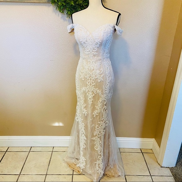 NWOT Lulus Promised Love White Beaded Lace Off-the-Shoulder Maxi Dress - Picture 2 of 16